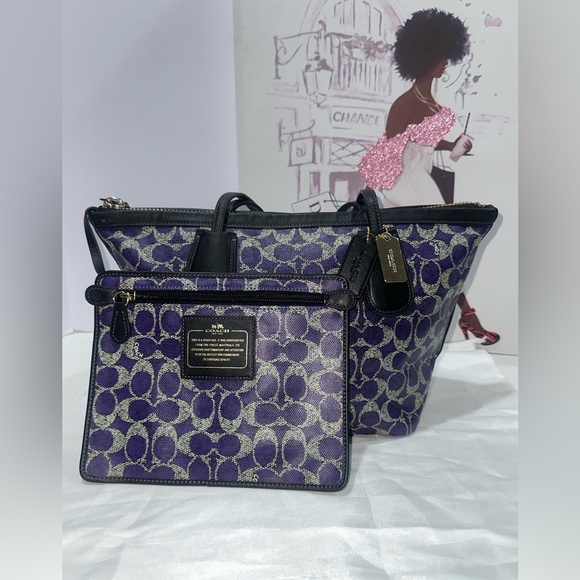 Coach Signature Coated Canvas Taxi Zip Top Tote - Picture 13 of 16